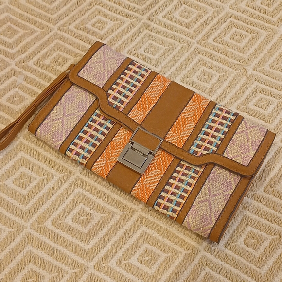 Cotton On Handbags - Woven Boho Tribal Envelope Clutch Wristlet Purse